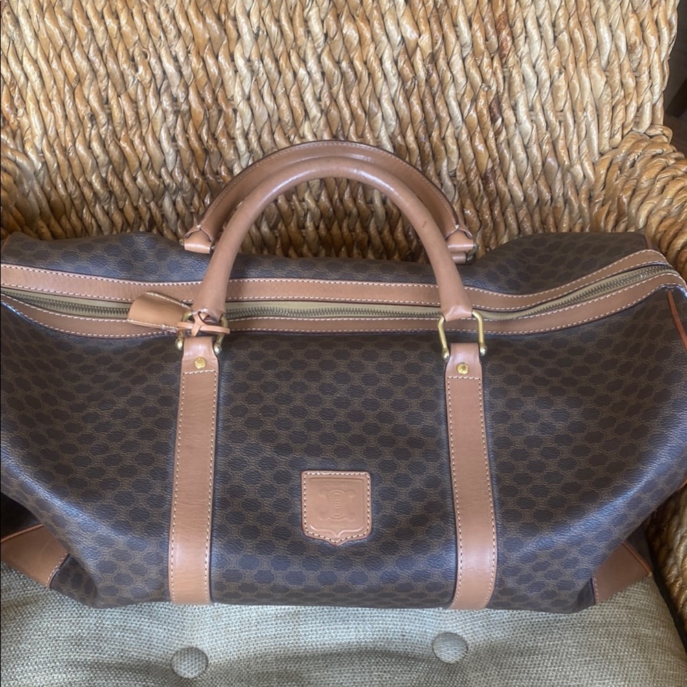 Celine Brown Duffel Bag with Monogram Print with Lock and Key